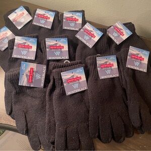 Lot of 12 Gloves NEW Adult Unisex One Size Black Winterlace Set of Dozen Stretch